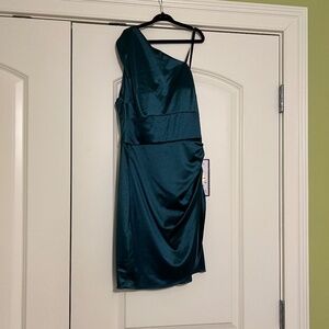 Emerald green one shoulder homecoming dress